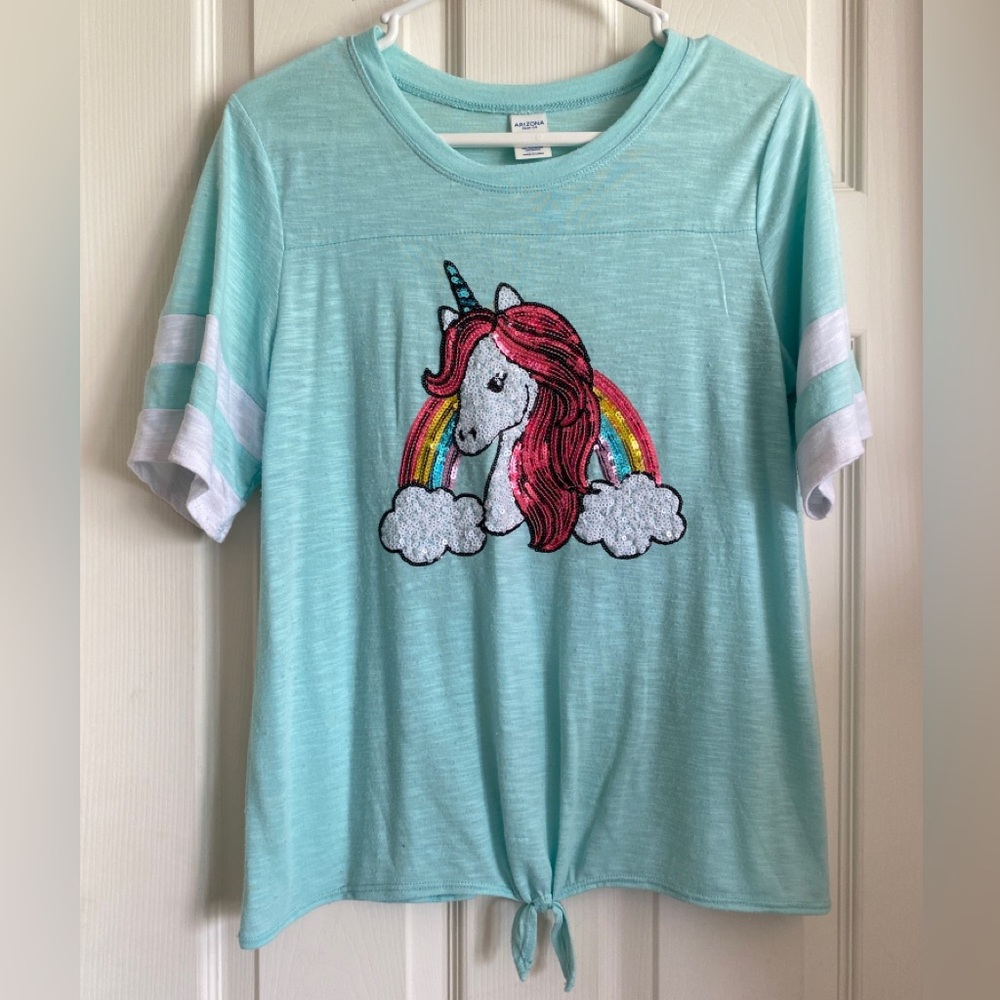Arizona Girl’s 20 PLUS XXL Tshirt Unicorn Sequin Knot Hem
